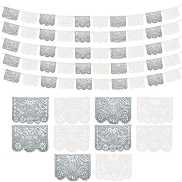 Imagem de FIESTA WRAPS Banner De Papel Picado Branco E Prata (Pacote Com 5 - 10 Designs Bandeiras Seda Por Banner/Não Plástico) Banners Mexicanos Para Festas, Casamentos, Decorações Festas Temáticas