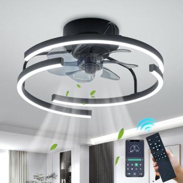 Imagem de VBSCIUPZ Ventiladores De Teto Modernos Com Controle Remoto, 17,71'', Perfil Baixo, Montagem Embutida, Luz Interna, Led Preto, Regulável, Para Quarto, Sala Estar, Jantar, Cozinha
