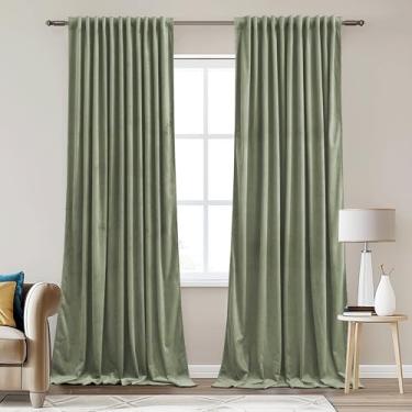 Imagem de StangH Cortinas Extra Largas De Veludo Verde-Sálvia, Divisores Térmicos Macios Para Escurecimento Ambientes, Pesadas Com Aba Traseira Sala Estar, Quarto, L62 X C96, 2 Painéis