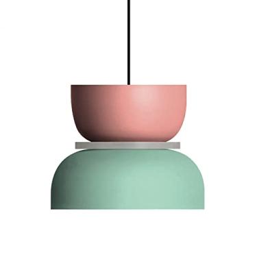Imagem de DJAMEL Luminária Pendente Moderna Macaron, Lustre De Ferro Colorido, Estilo Nórdico, Redondo, Alumínio, Para Cozinha, Ilha, Sala Jantar, Quarto Infantil (Rosa + Verde, B-Médio)
