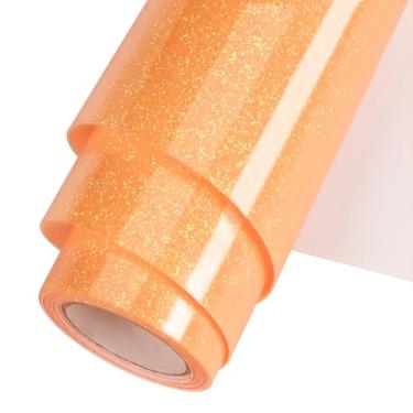 Imagem de WOOGLITTER Rolo De Vinil Transferência Térmica Htv Com Glitter Laranja 30 Cm X 1,5 M Para Artesanato Em Camisetas, Passável A Ferro, Adequado Todas As Máquinas Corte, Fácil Cortar E Remover.