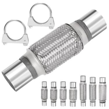 Imagem de Mardatt Peças De Tubo Flexível Escape, Aço Inoxidável Com Trança Dupla, Braçadeira Em U, Braçadeiras Silenciadoras Para Carros, Caminhões, Ônibus (2,2" X 6" 10")
