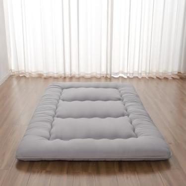Imagem de Zelladorra Colchão japonês, colchão futon com bolsa de armazenamento e capa lavável, tapete de tatame dobrável adequado para quarto de hóspedes, cinza, completo