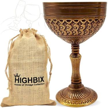 Imagem de HIGHBIX Taça de vinho Royal Latão sólido estilo vintage feito à mão Premium taça de vinho cálice gótico medieval antigo elegante cálice de vinho