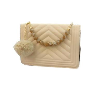 Imagem de Bolsa em material sintético sintético com alças de mão em pérolas. Aco