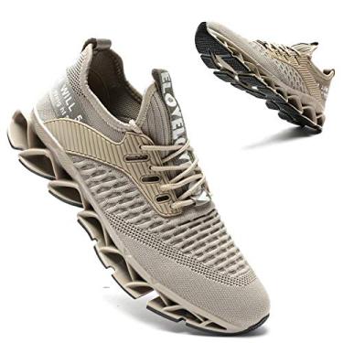 Imagem de Vooncosir Tênis masculino moderno de malha respirável para corrida com lâmina antiderrapante sola macia casual atlético leve sapatos de caminhada, 17-beige, 8.5