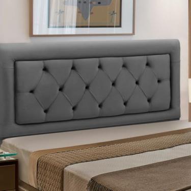 Imagem de Cabeceira Estofada Madeira Casal Belinha Reta (Cinza)
