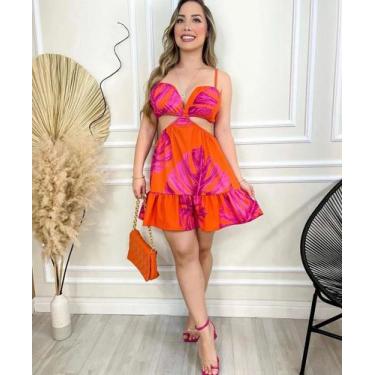 Imagem de Vestido colors de alcinha com estampa laranja- Tamanho G - Shot