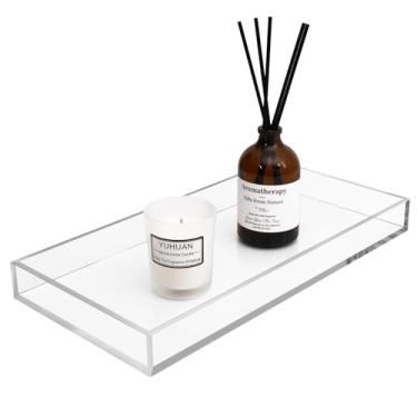 Imagem de Bandeja de acrílico transparente para maquiagem, perfume, suporte de joias, guardanapo, bandeja decorativa de 30 x 15 cm para banheiro, tanque de banheiro, bancada de pia, sala de estar, cômoda, mesa