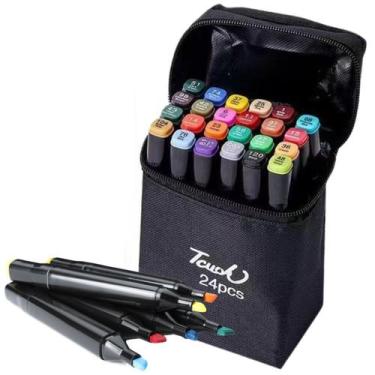 Imagem de Conjunto De Canetas Marcador Permanente Ponta Dupla 24 Cores - Touch