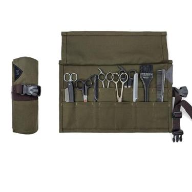 Imagem de Under NY Sky Estojo Porta Tesoura - Salão de Beleza, Barbearia - Case Rolo Portátil em Lona para Tesoura de Corte de Cabelo, Pente, Pincel, Lápis Maquiagem - Barbeiro, Cabeleireiro, Maquiador - Verde