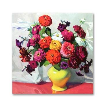 Imagem de Jane Peterson, arte famosa, "Zinnias em um vaso", reproduções de pintura, impressão em tela clássica, pôster de arte de parede expressionismo para decoração 50 x 50 cm sem moldura
