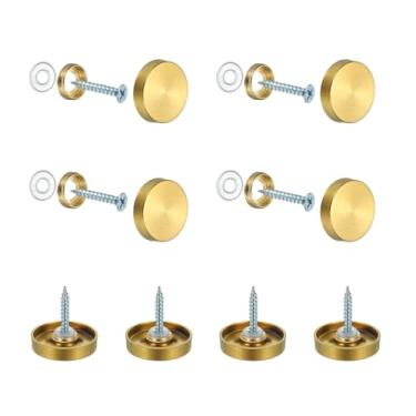 Imagem de YELARXI Parafusos de espelho 304 tampas decorativas de aço inoxidável fixadores de pregos, acabamento escovado de 25 mm adequado para ferragens de publicidade de sinal de espelho (8 peças, ouro)