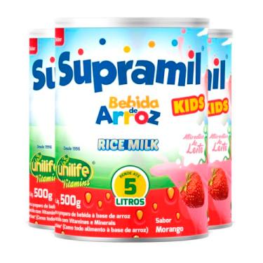Imagem de Kit 3 Supramil Bebida de Arroz Kids Morango Unilife 500g
