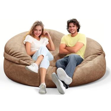 Imagem de Cadeira de pufe para adultos de 1,8 m, capa macia removível para quarto de adolescentes/meninas, poltronas fofas gigantes de chão redondo (sem enchimento, bronzeado)