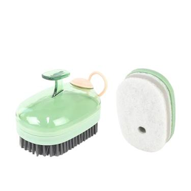 Imagem de Escova De Limpeza Multiuso Premium Com Dispenser E Refil Verde 2 Peças Compacta Prática Resistente Durável Eficiente Ergonômica Recarregável Ideal Para Cozinha Banheiro Louças Pia Fogão