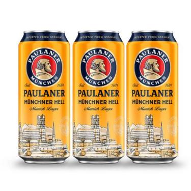 Imagem de Cerveja Alemã Paulaner Munchner Hell Importado Lata 500ml (3 Und)