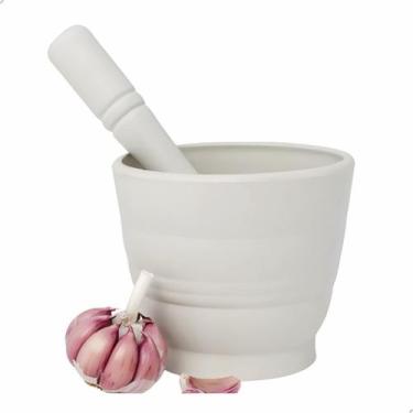 Imagem de Kit Pilão Com Socador Alho Plástico Resistente Branco GP2158 - Luatek,