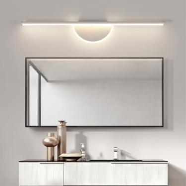 Imagem de GZZBMY Luminária de parede frontal com espelho de LED alumínio acrílico à prova d'água moderno espelho de banheiro arandela barbeador de maquiagem para quarto sala de estar sobre armário (luz branca