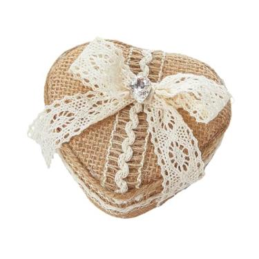 Imagem de YIJU Caixa de alianças de casamento com laço de renda, caixa de joias criativa com 2 compartimentos, estojo leve para armazenamento, porta-bugigangas para