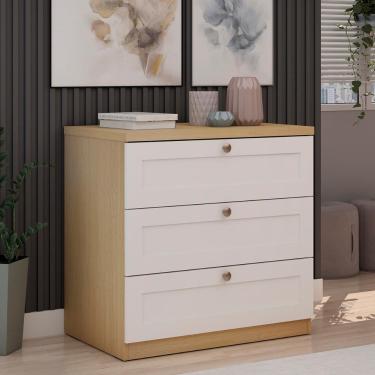 Imagem de Cômoda Genialflex Infinity 3 Gavetas 100% MDF Savana/Branco