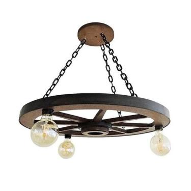 Imagem de Luminária Roda De Carroça 3 Bocal 65 Cm 110/220V Kit 4 Peças - Eco.Sta