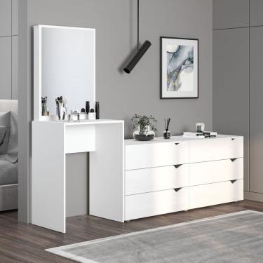 Imagem de Cômoda Penteadeira 6 Gavetas com Espelho Porto Branco