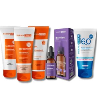 Imagem de Kit Skincare Vitamina C Sabonete+Esfoliante+Gel Hidratante+Sérum Bioretinol 98% eficácia comprovada + Protetor Solar S/cor FPS60