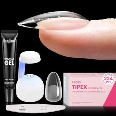 Imagem de beetles Gel Polish Kit De Pontas Unha Tipex Instant Apex, Oval Curto, 224 Peças, 16 Tamanhos, Pré-Construção E Pré-Gravação, Unhas Acrílico Mais Grossas, Extensão Postiça Com Cola, Mini Lâmpada Para
