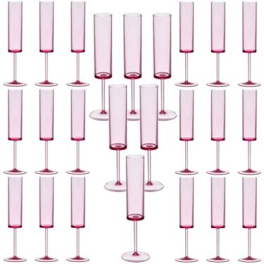 Imagem de Taças de champanhe de plástico rosa, 24 peças de taças de champanhe transparentes reutilizáveis à prova de estilhaçamento, 170 g, acrílico, inquebrável, elegante, festa, bebendo, coquetel, vinho