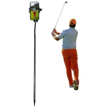 Imagem de Bastão de selfie de monopé de golfe, suporte de telefone de golfe para auxiliar de treinamento de swing, suporte de telefone portátil para gravação de swing de golfe, bastão de selfie de golfe