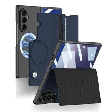 Imagem de FWYANZH Capa de couro para Samsung Galaxy Z Fold 7, capa flip magnética destacável com protetor de tela Kickstand Slim Fit Business Protective Case, azul, Fold 7