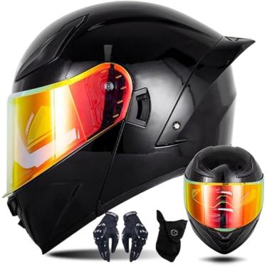 Imagem de Capacete De Motocicleta Capacete De Moto Com Viseira Solar Dupla, Capacete Modular De Rosto Inteiro Para Adultos Ciclomotor Scooter Street Bike, Vários Orifícios De Ventilação, G, M(57~58cm)