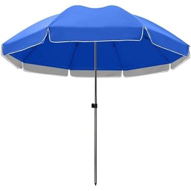 Imagem de Guarda-chuva De Pátio De 8 Pés/2,4 M, Guarda-sol De Jardim, Guarda-chuva De Mesa De Móveis De Terraço Ao Ar Livre Para Gramado à Beira Da Piscina, Deck, Balco, Praia, Blue, 2.4m/8ft