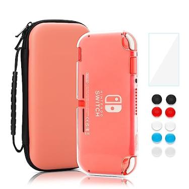 Imagem de RHOTALL Estojo De Transporte Para Nintendo Switch Lite, Bolsa Viagem Com Acessórios Portáteis À Prova Choque, Capa Tpu Protetor Tela, 10 Apoios Os Polegares (Coral)