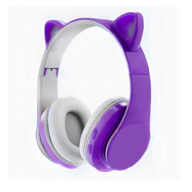 Imagem de Fone de Ouvido Gatinha Infantil Sem Fio com Luzes LED: Wireless, Conforto, Som de Qualidade e Muita Diversão para Crianças (ROXO)