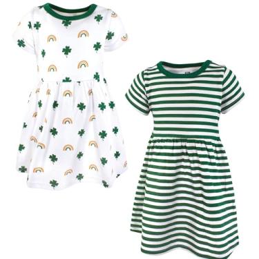 Imagem de Luvable Friends Hudson Baby Vestidos de manga curta 2 unidades, Listra de trevo, 6-9 Meses
