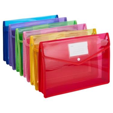 Imagem de FINGERINSPIRE 6 unidades de pasta de arquivo expansível de plástico 6 cores organizador de pastas sanfonadas para documentos com fecho de pressão Bolsos de arquivo de plástico para escola, casa