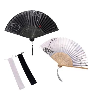 Imagem de GCFTIFF Pacote com 2 ventiladores de mão dobráveis para homens e mulheres, ventilador de bambu vintage chinês japonês dobrável - para flash, igreja, EDM, festival de música, festa, dança, apresentação