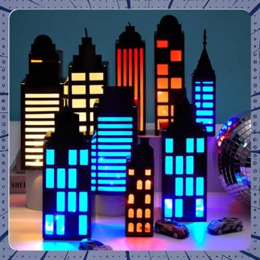 Imagem de 12Pcs Hero Party Favor Boxes Skyscraper City 3D Box with Lights Skyline Buildings Treat Boxes Super Themed Hero Party Centerpiece Decorations for Boys Girls Birthday Heroes Parties Supplies (Colorful)