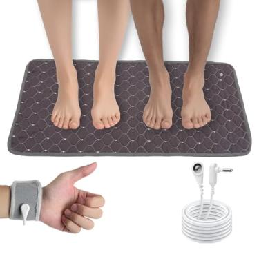 Imagem de AddBili Conjunto de tapete de aterramento de tecido de metal condutor com pulseira de aterramento e cordão de 4,5 m para cama/mesa/chão/pés - lavável na máquina, material saudável para melhorar o sono