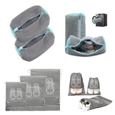 Imagem de Bolsa para máquina de lavar sapatos, bolsa de lavanderia para lavadora e secadora, limpeza envolvente de 360 graus, reutilizável, zíper durável (2 peças de saco de lavagem e 3 peças de sacos de sapato