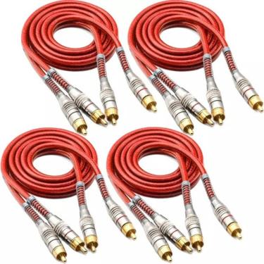 Imagem de Kit com 4 Cabos Rca 1 Metro cada Techone rRevestimento Blindado Vermelho