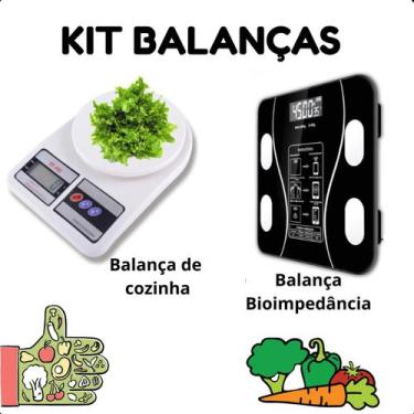 Imagem de Kit Balança Banheiro 180kg + Balança Cozinha Digital 10kg Prática e Al
