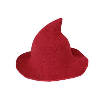 Imagem de Kaariss Chapéu de bruxa feminino de lã tricotado para festa de Halloween, baile de máscaras, cosplay, acessório de fantasia e uso diário, vermelho
