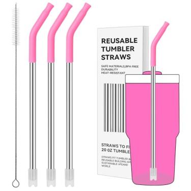 Imagem de Prurex Canudos de metal reutilizáveis com ponta de silicone para Stanley 590 ml, canudos de aço inoxidável para copo de 590 ml, 3 tubos retos e 6 pontas e 1 escova Cleanr (violeta vívido)