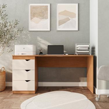 Imagem de Escrivaninha 3 Gavetas 163cm X 77cm Porto Creme/Freijó