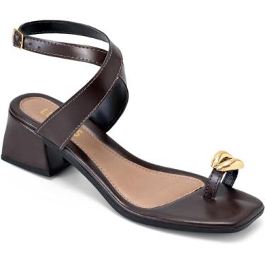 Imagem de Sandália Feminina Lumiss Salto Baixo Bloco Bico Quadrado Enfeite Metalizado Confortável marrom37