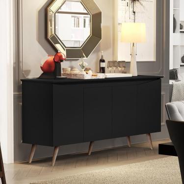 Imagem de Aparador Buffet - 4 Portas Com Pés Retrô Em Mdp-mdf Preto - Lukaliam Móveis Preto