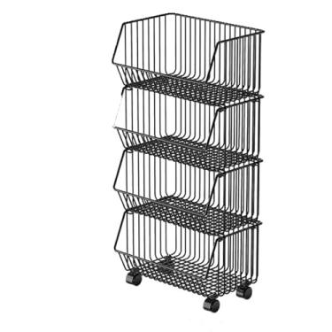 Imagem de Cesta de frutas 4 camadas com rodas de arame metálico para armazenamento de frutas e vegetais para cozinha, casa e organização de despensa